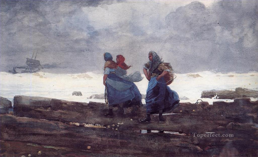 Esposas pescadoras Winslow Homer acuarela Pintura al óleo
